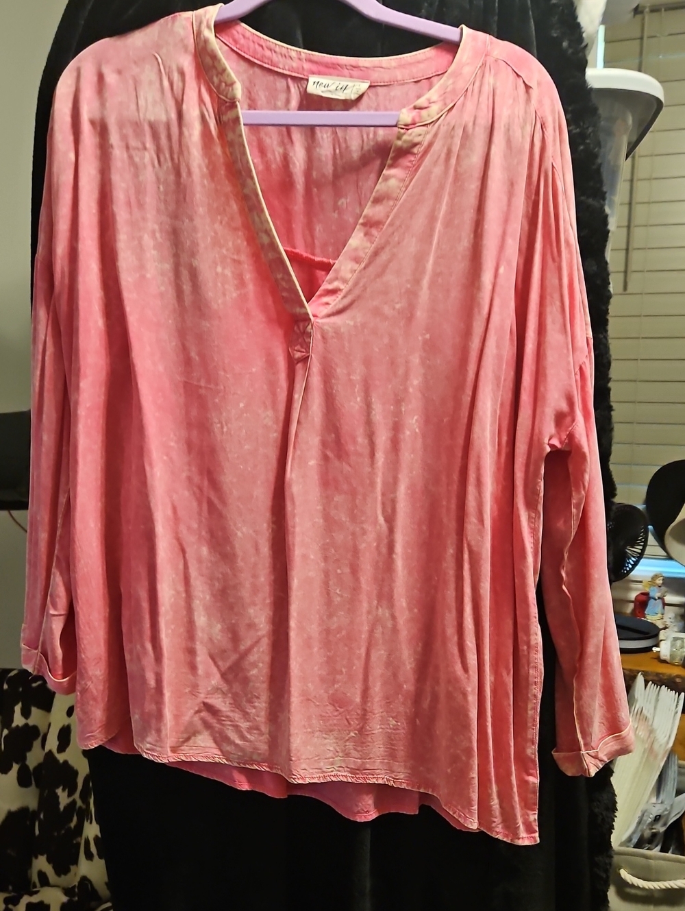 New Life Washed Pink V-Neck Women's Blouse